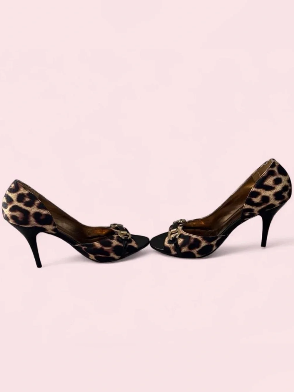 Y2K leopard print peep toe heels